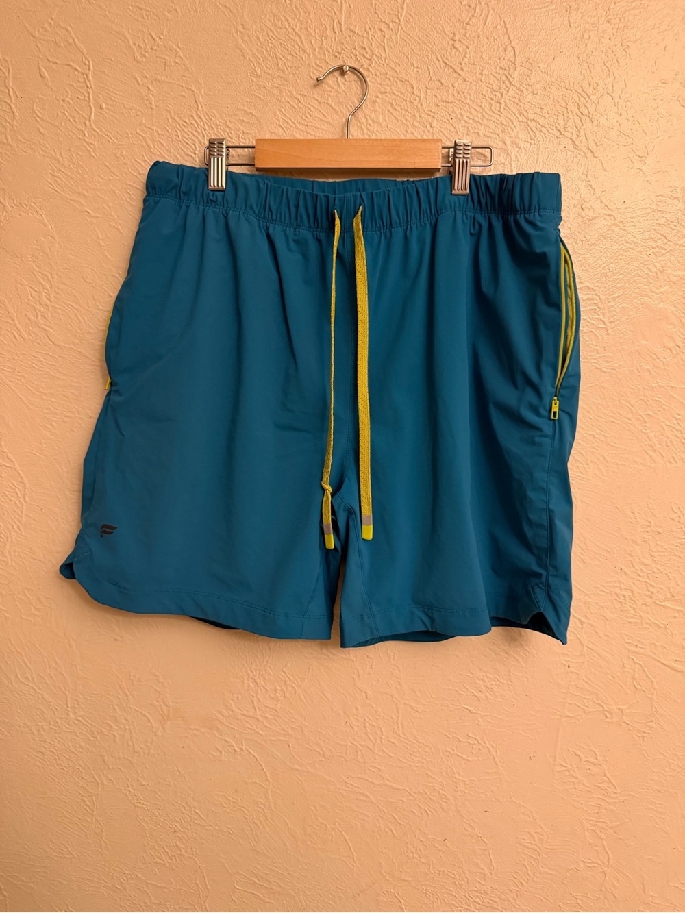 Fabletics Teal Athletic Shorts with Yellow Drawstring